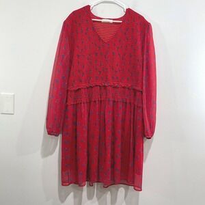 A Beautiful Soul Smocked Red Floral‎ Long Sleeve Midi Dress Women's Size C 3X